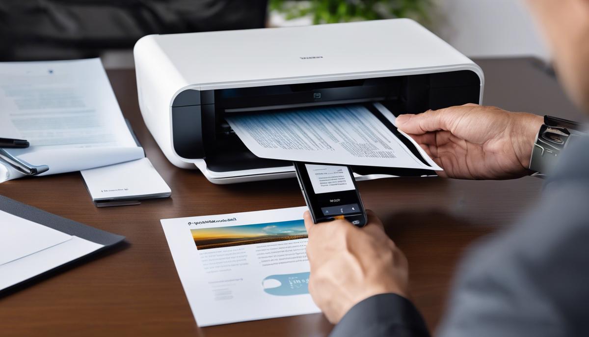 An image depicting a person printing a document from a mobile phone, showcasing the flexibility and mobility of cloud print technology.