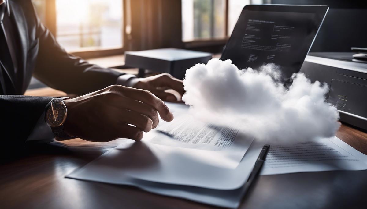 An image showing a person printing a document from a cloud using a wireless device.