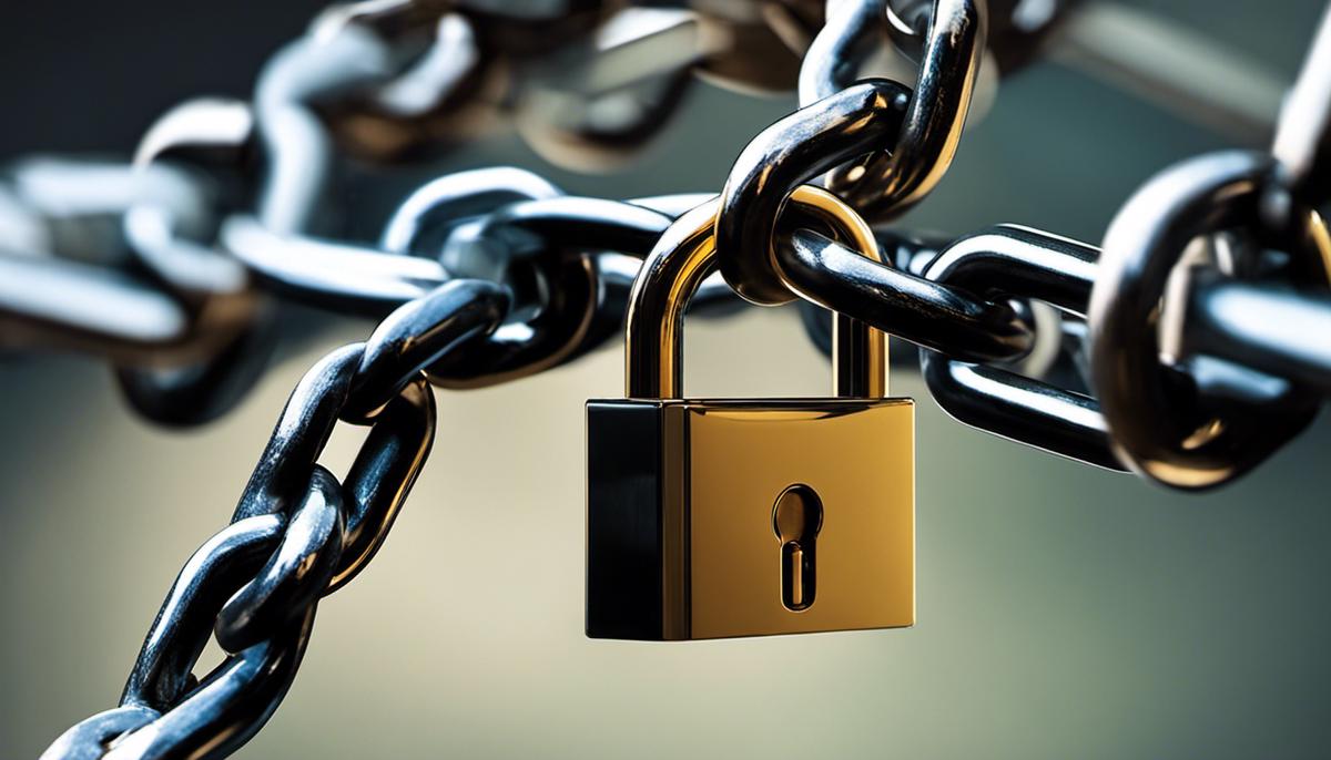 Image depicting strengthening data security with reinforced chains around a lock