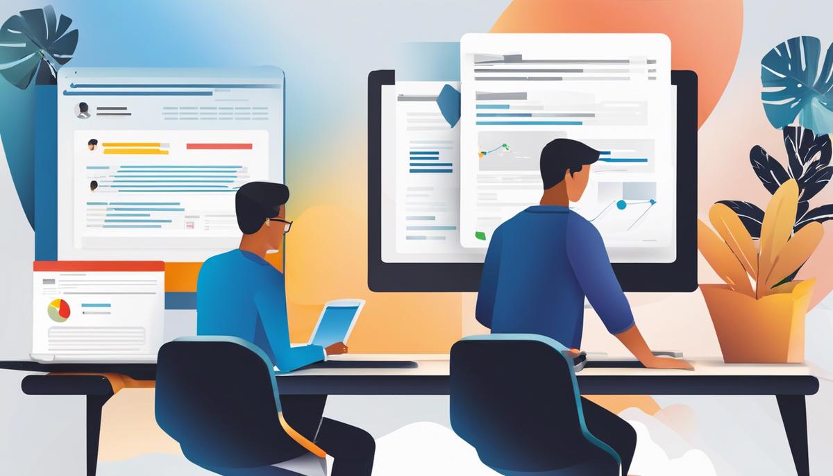 Image description: Efficient Steps in Migrating Content to SharePoint. A picture showcasing a team working together on a computer to represent the concept of migration to SharePoint.