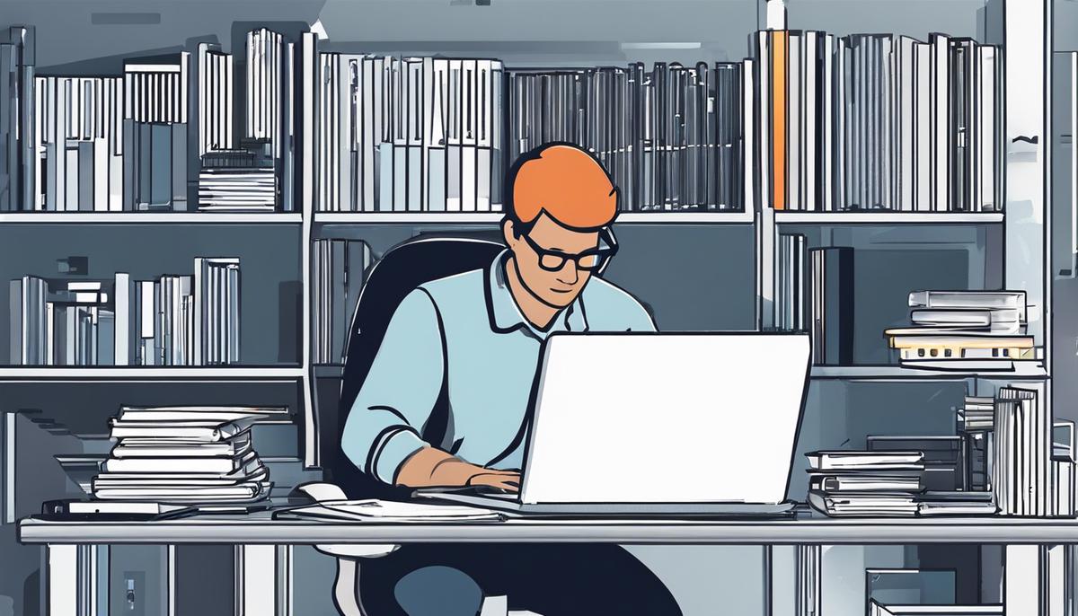 Illustration of a person working on a computer, exporting data from SharePoint