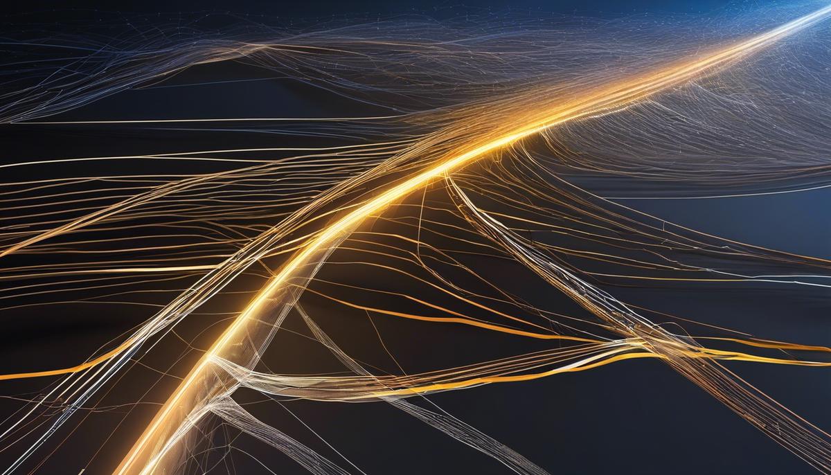 Illustration of network routers connected with lines representing data transmission pathways