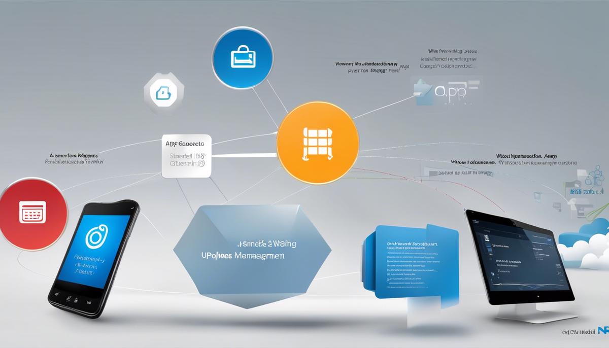 Image depicting the fundamental concepts of app update management with Intune, highlighting simplicity, flexibility, and centralization.