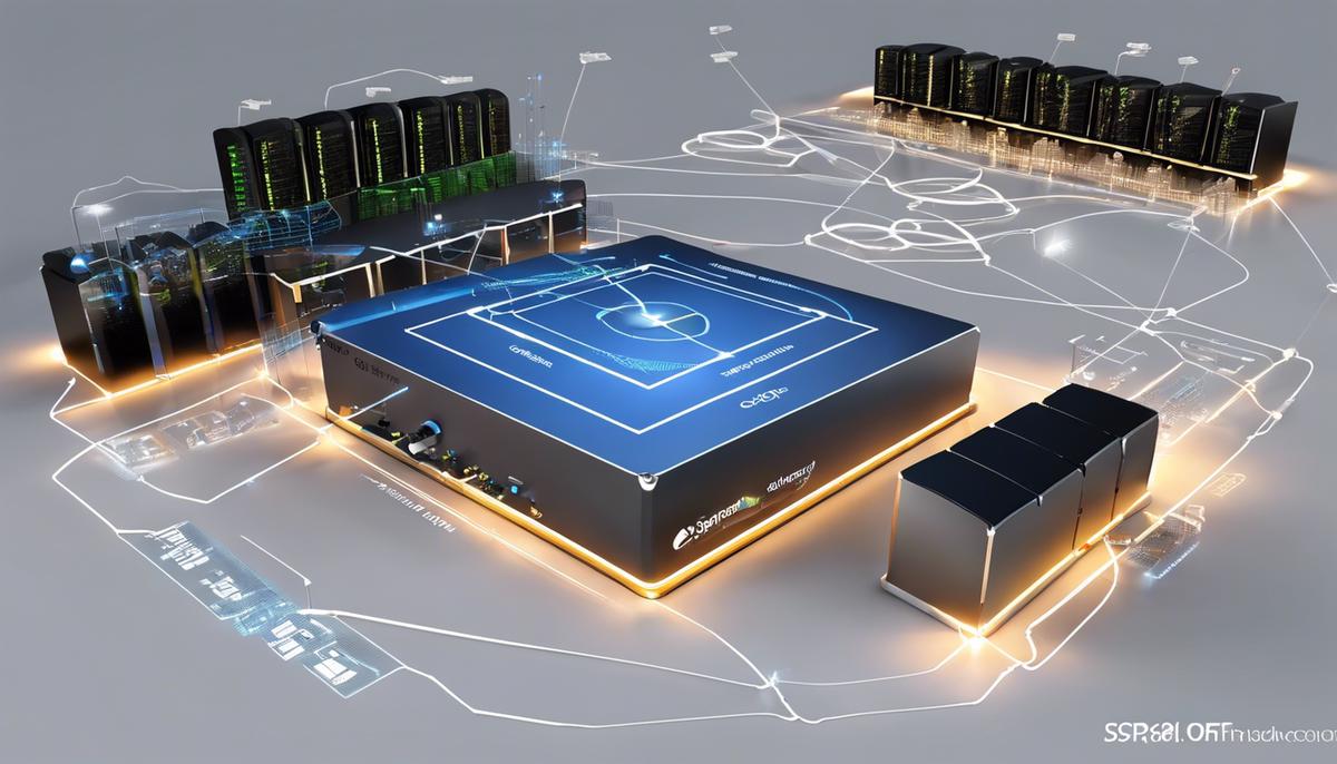 Image depicting a network architecture with OSPF protocol, showcasing the efficiency and scalability of the technology.