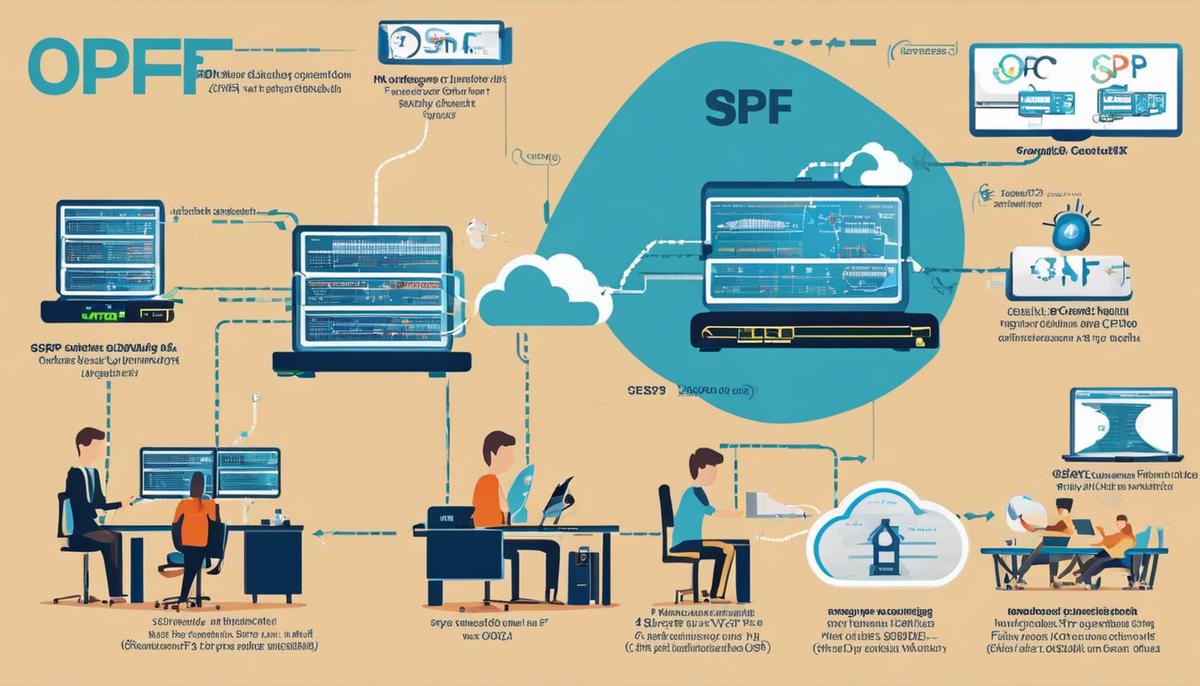 Illustration depicting a person configuring OSPF on a router