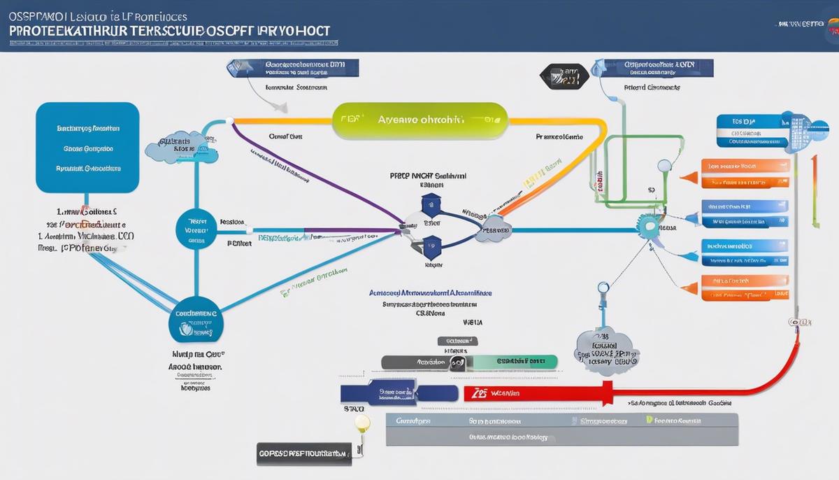 A diagram showcasing the OSPF routing protocol and its various features.