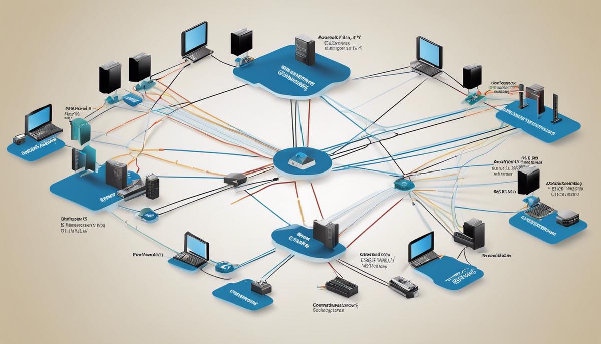 A diagram representing the OSPF configuration in a network, showing routers and their connections.