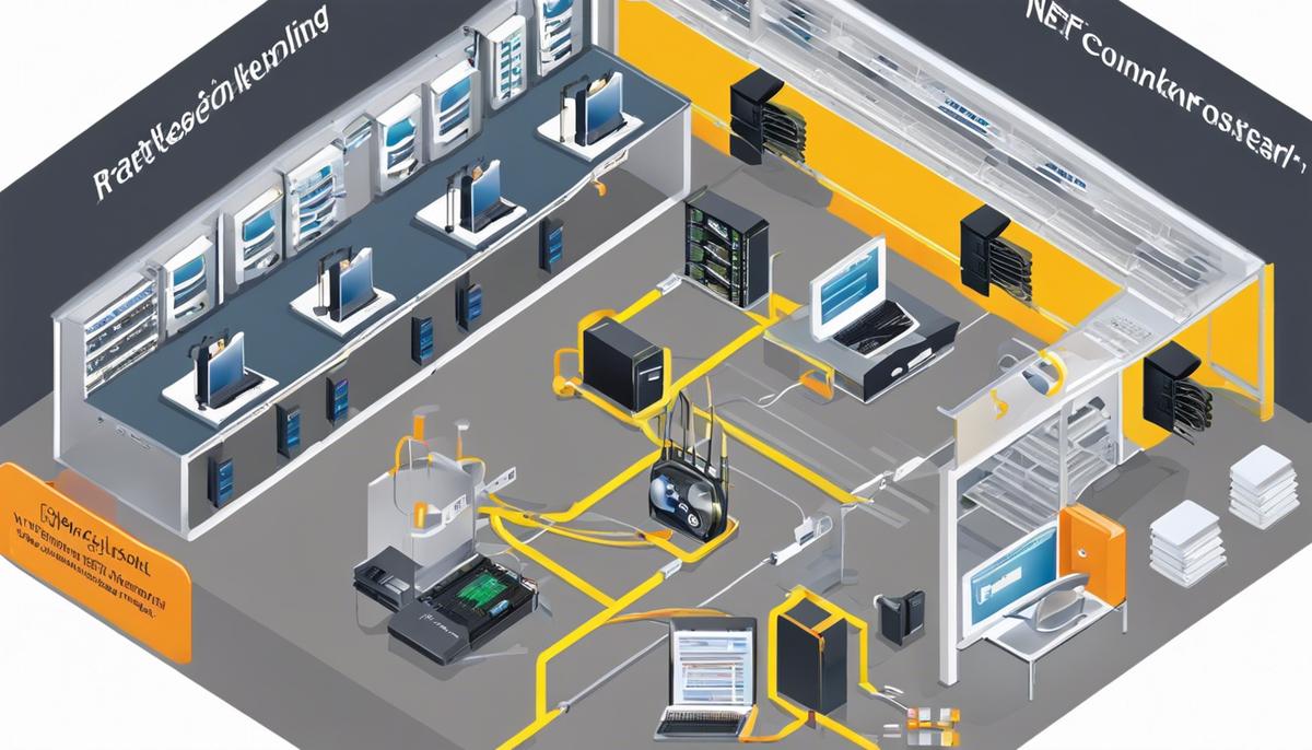 A network engineer troubleshooting OSPF issues with multiple routers and cables