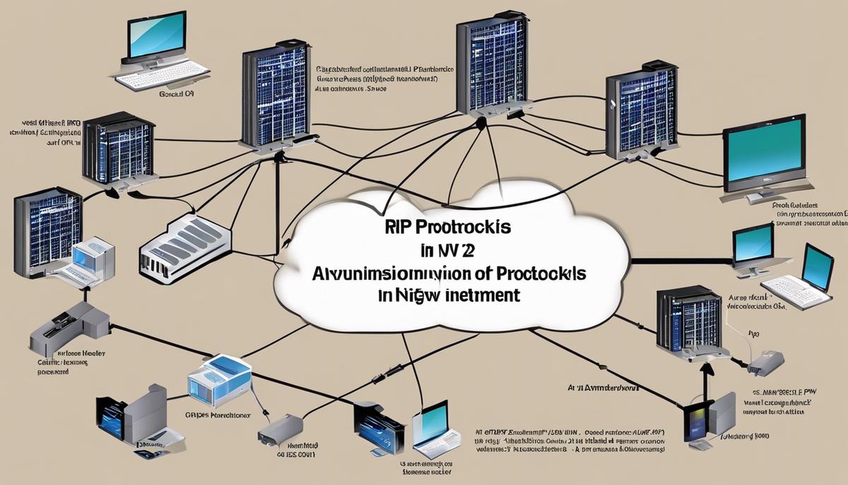 A diagram illustrating the limitations of RIP and RIPv2 protocols in a network environment.